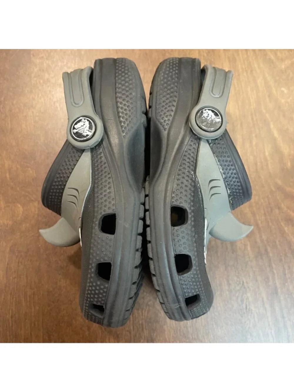 Crocs Fun Lab Classic AM‎ Shark Clog Toddler Size 10 Black Gray Fin Waterproof